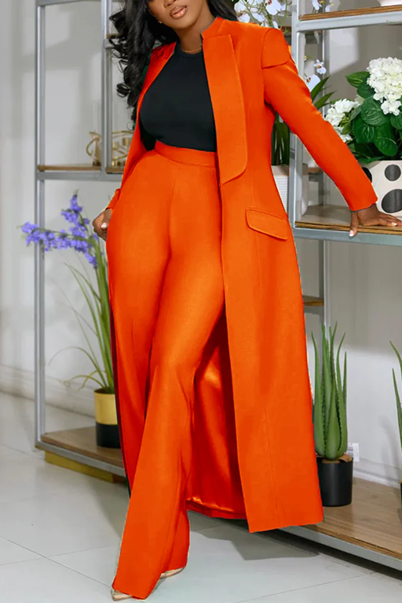 Casual Solid Color Cardigan Pants Long Sleeve Two Pieces