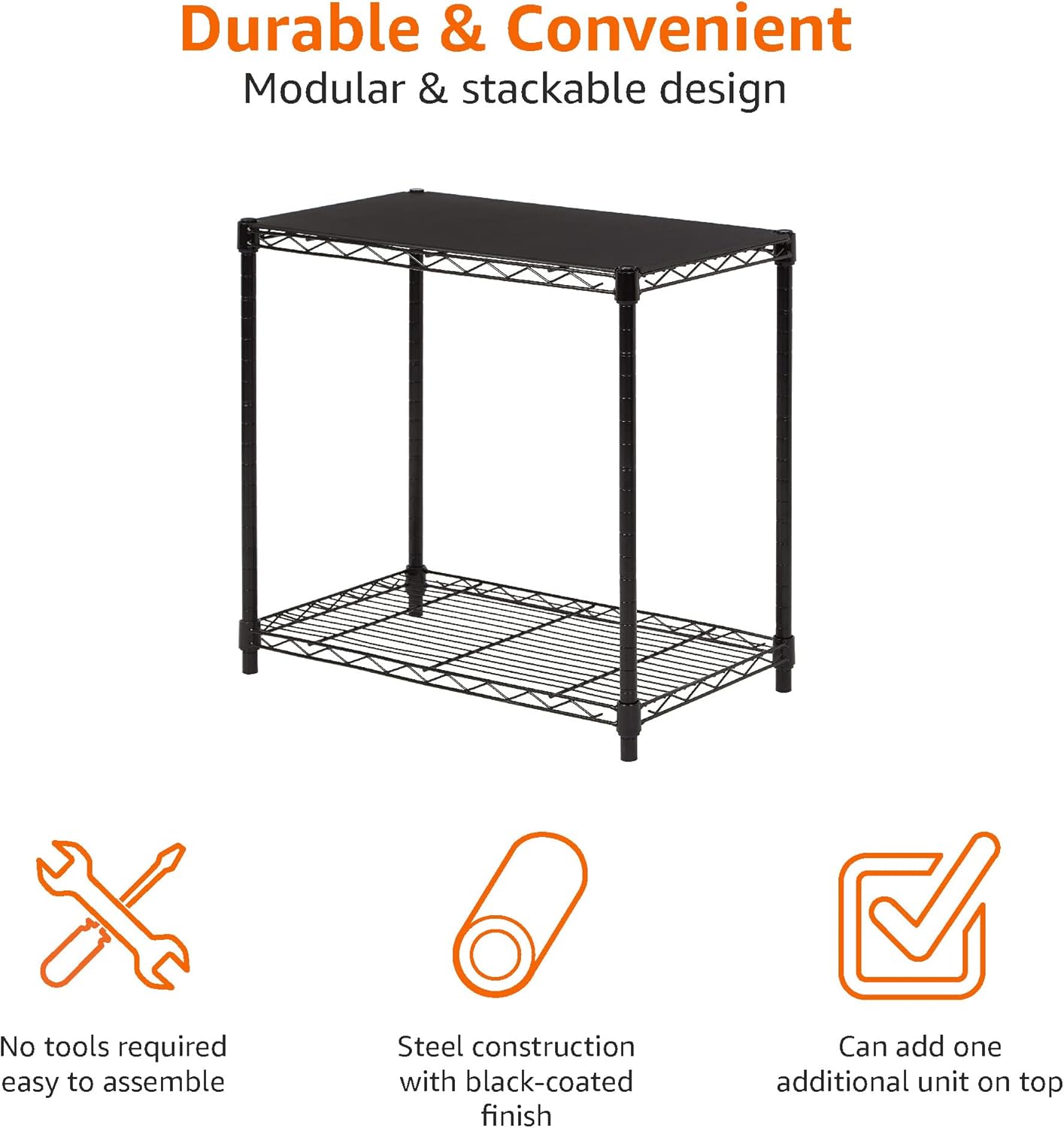 Amazon Basics 4-Shelf Steel Wire Storage Rack, Adjustable, Sturdy, Easy Assembly, 13.4 D x 23.2 W x 48 H in, Black