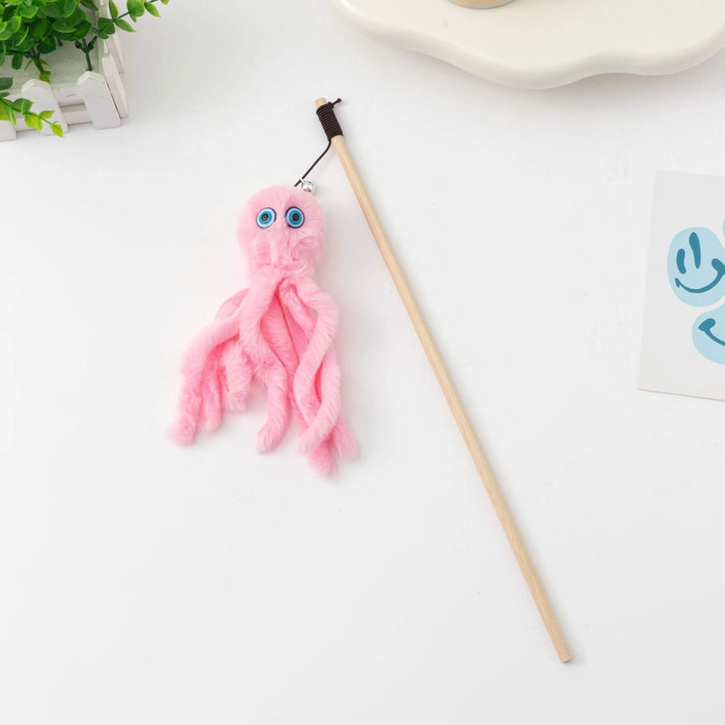 Octopus Cat Toy Stick Wooden Rod Plush Realistic Doll Toy For Cats Interactive Fluffy Furry Pet Kitten