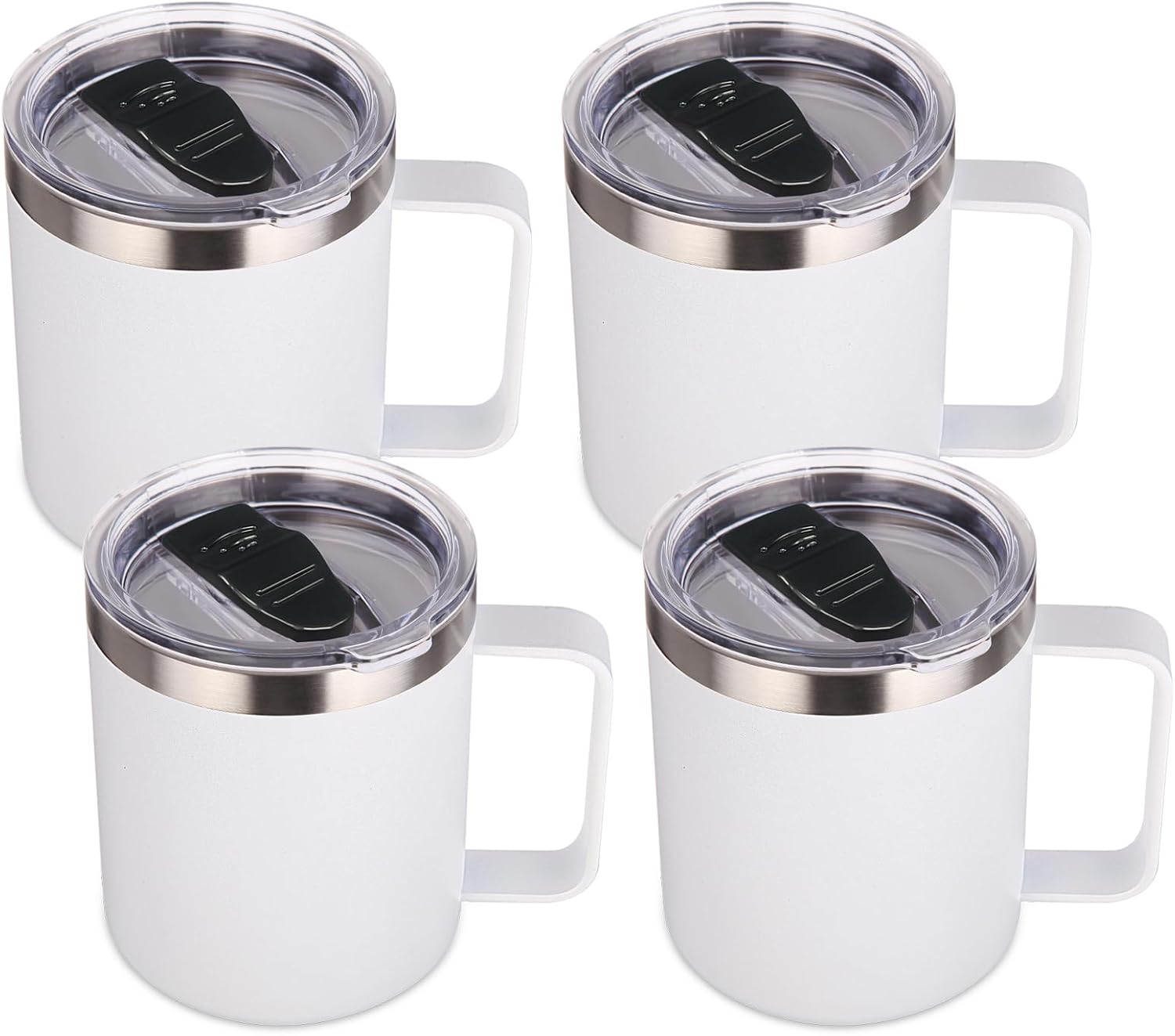 Volhoply 14oz Insulated Stainless Steel Coffee Mug with Leakproof Lid,Double Wall Vacuum Travel Coffee Cup with Handle,Reusable Metal Tumbler,Camping Mugs Keep Hot/Cold,Christmas Gifts(Black,1