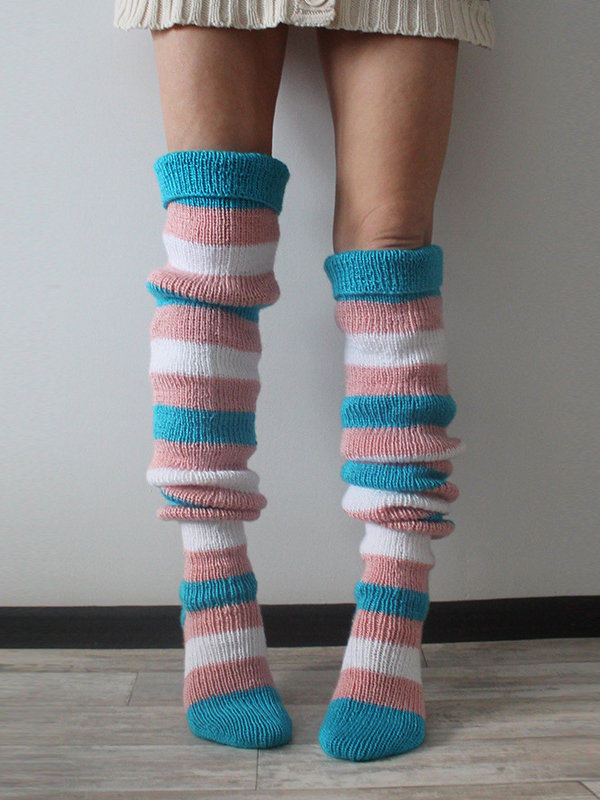 Striped Over The Knee Knitted Pile Socks