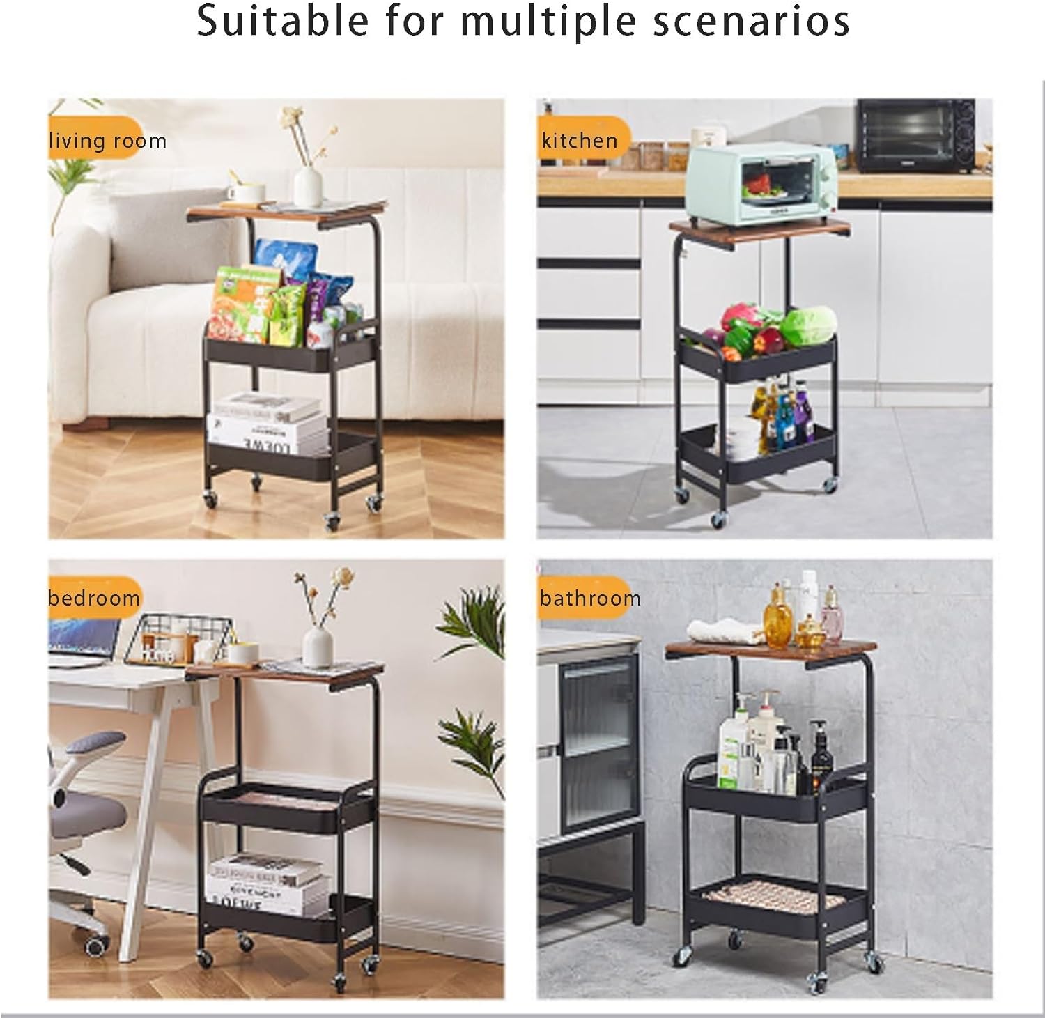 Multi-Layer Kitchen Living Room Storage Shelf Trolley With Table Board Cart