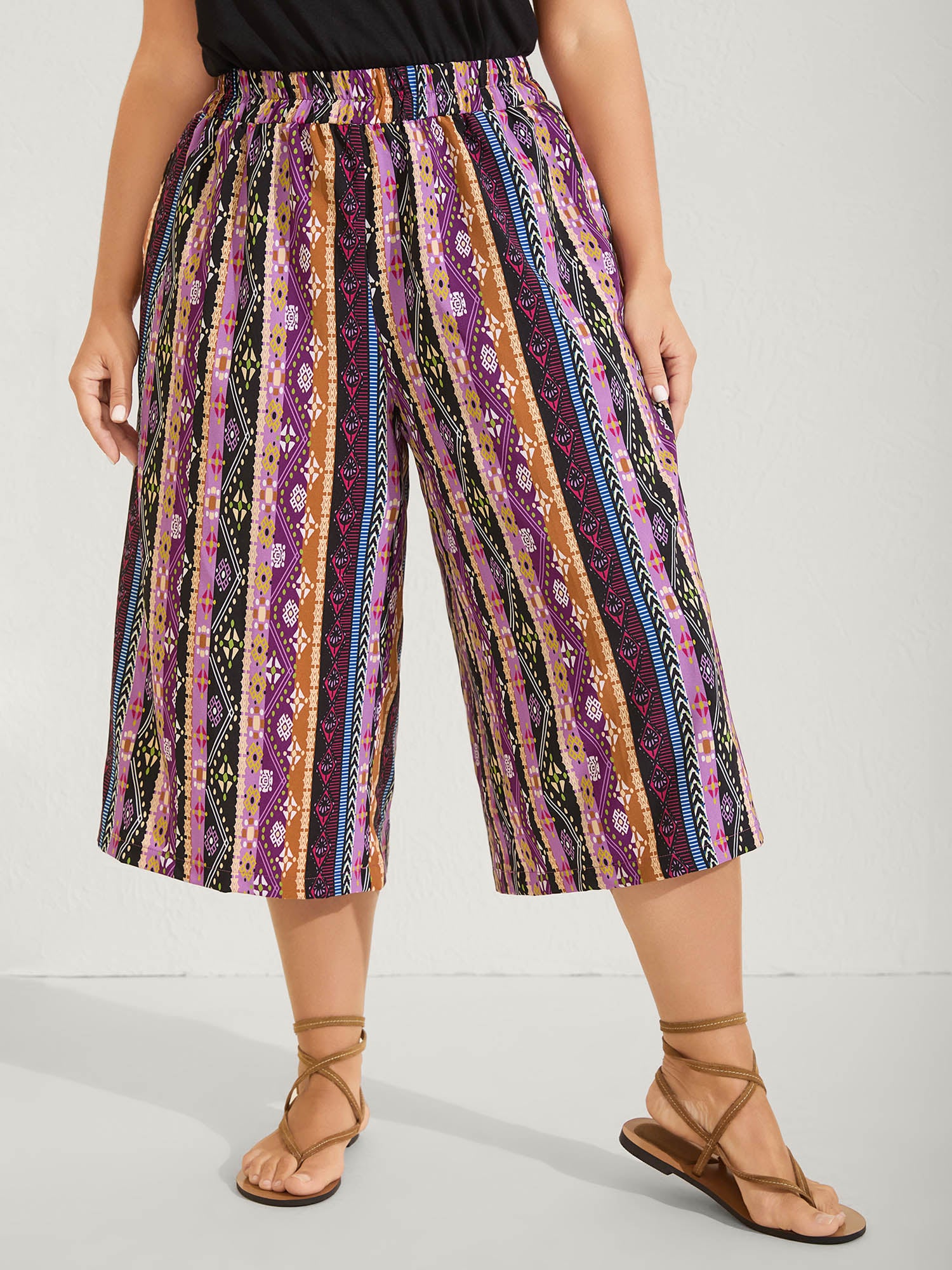 Boho Colorful Stripes Wide-Leg Pants