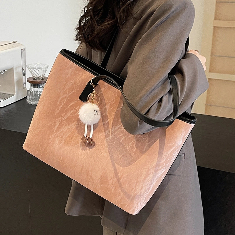 Women's Large Pu Leather Solid Color Streetwear Square Zipper Shoulder Bag Tote Bag