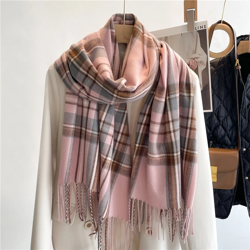 Women's Basic Minimalist Plaid Imitation Cashmere Polyester Scarf