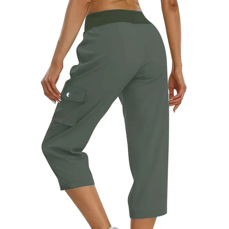 🌿Women's Solid Color High-Waist Drawstring 3/4-Length Cargo Pants