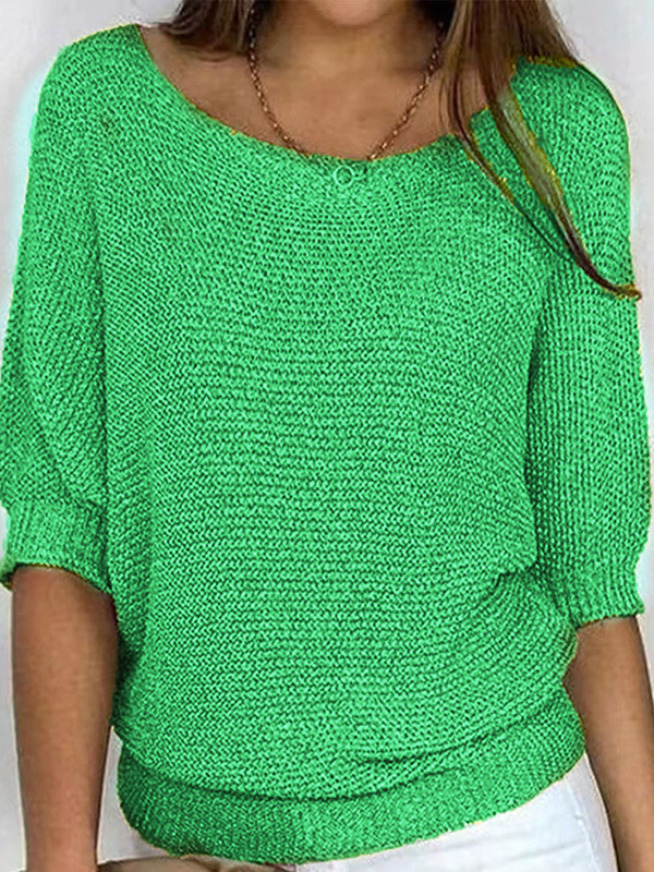 Loose Plus Size Solid Color Split-Joint Round-neck Sweater Tops