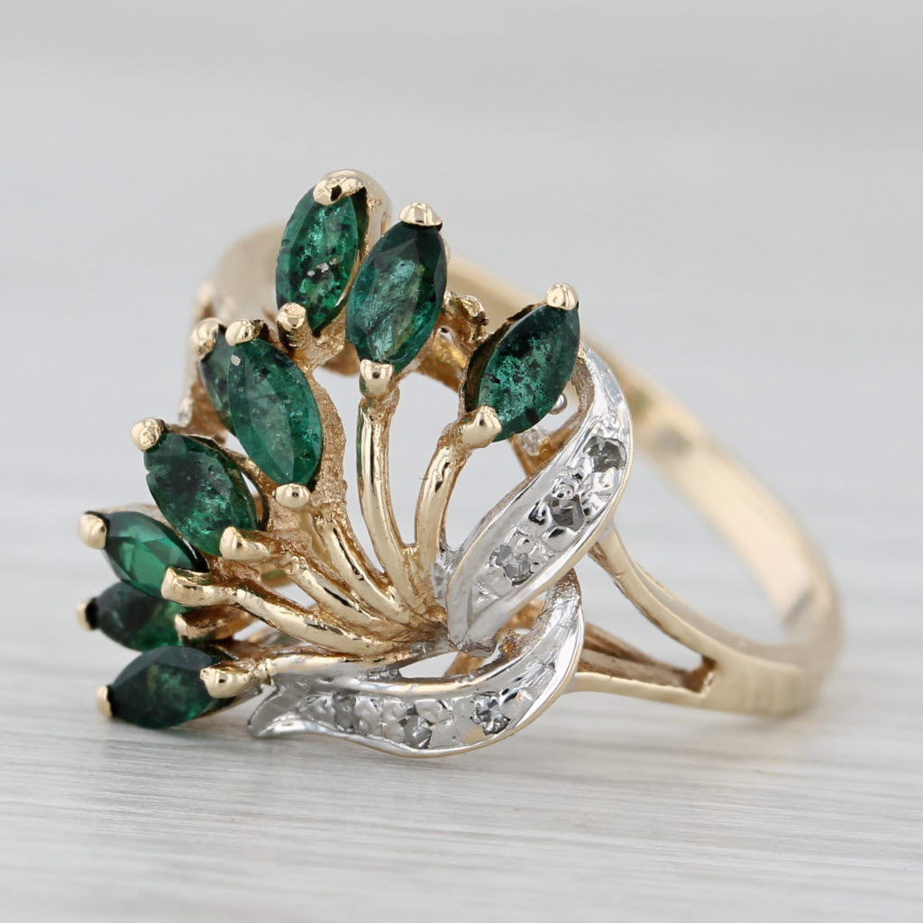 0.70ctw Diamond Emerald Spray Cluster Ring 10k Yellow Gold Size 7