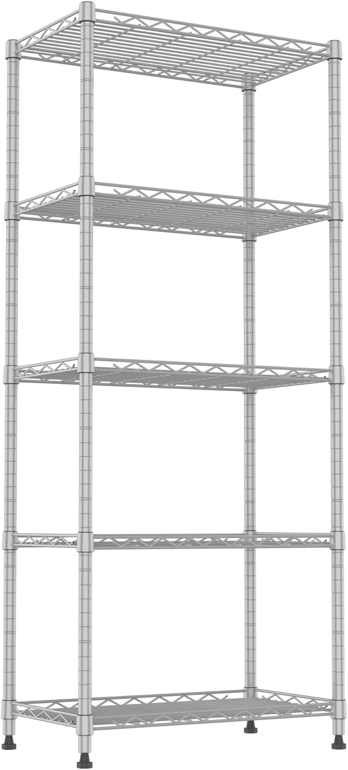 REGILLER 5-Wire Shelving Metal Storage Rack Adjustable Shelves,Standing Storage Shelf Units for Laundry Bathroom Kitchen Pantry Closet(Black,11.8