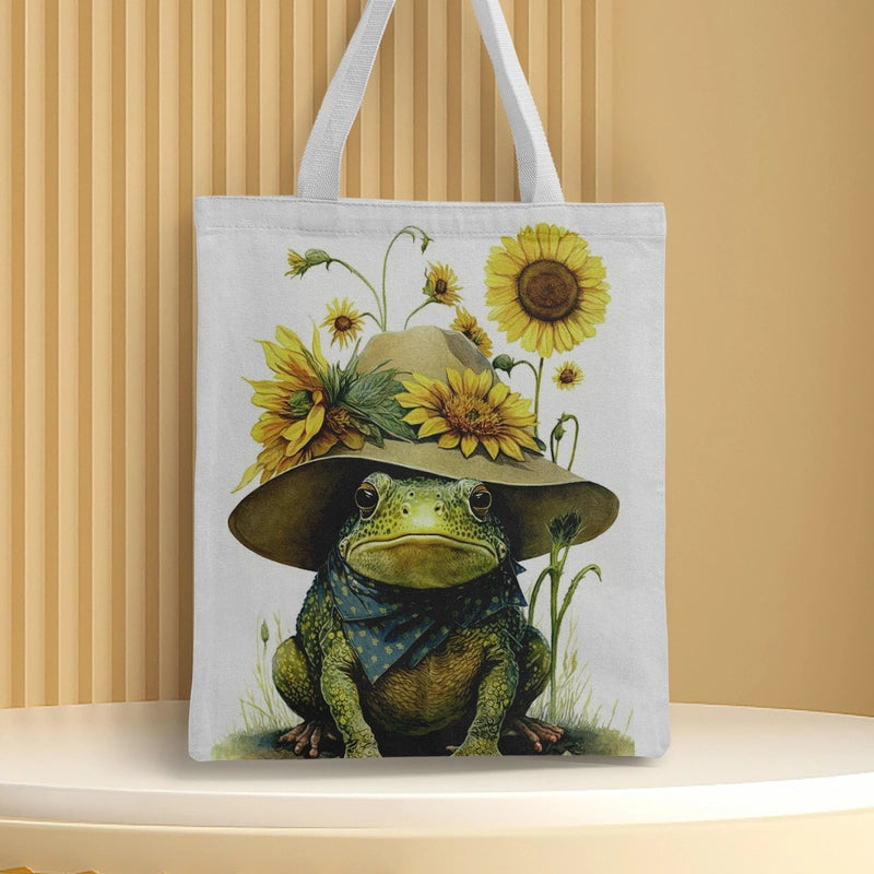 Women's Medium Canvas Frog Basic Classic Style Square Open Canvas Bag
