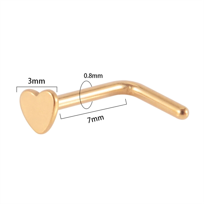 1 Piece Nose Rings & Studs Minimalist Heart Shape 304 Stainless Steel Plating 18K Gold Plated