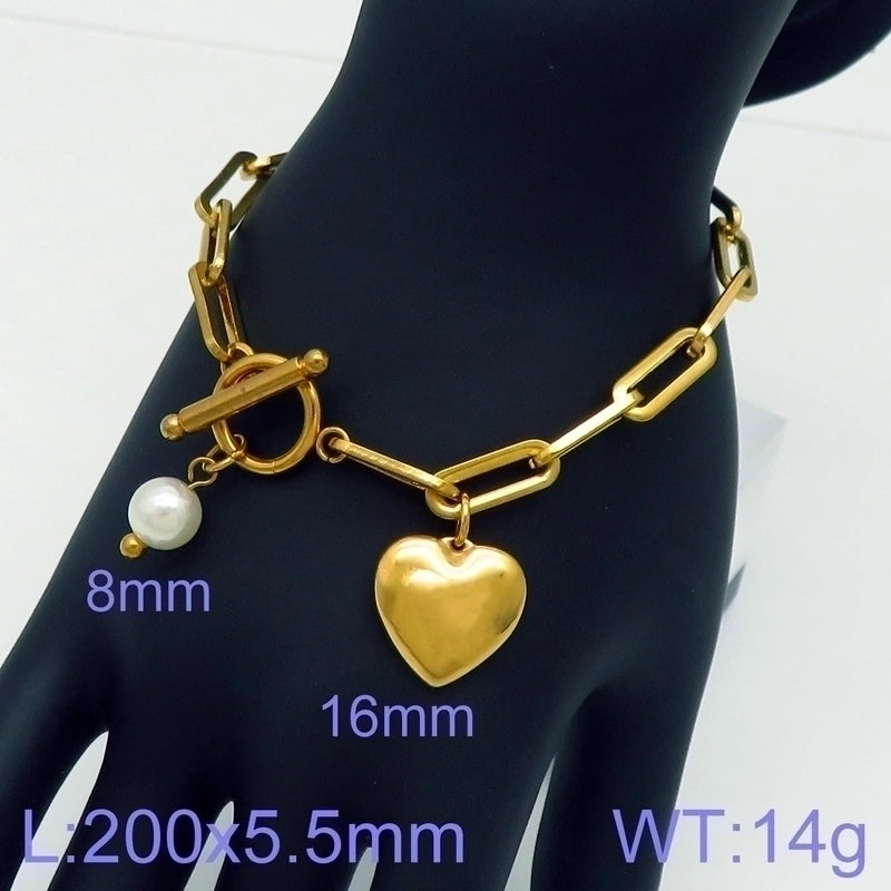 Minimalist Heart Shape Stainless Steel 18K Gold Plated Chain Bracelets Necklace