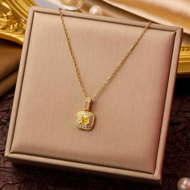 Elegant Minimalist Geometric Flower Bow Knot Titanium Steel Plating Pendant Necklace