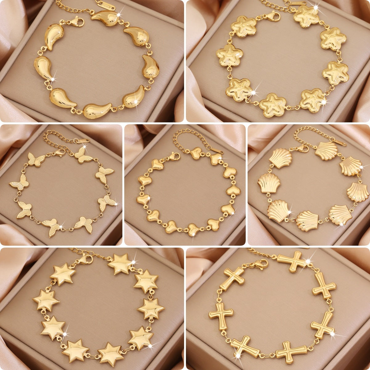Love Flower Stainless Steel Bracelet Scallop Water Drop Cross Bracelet B616