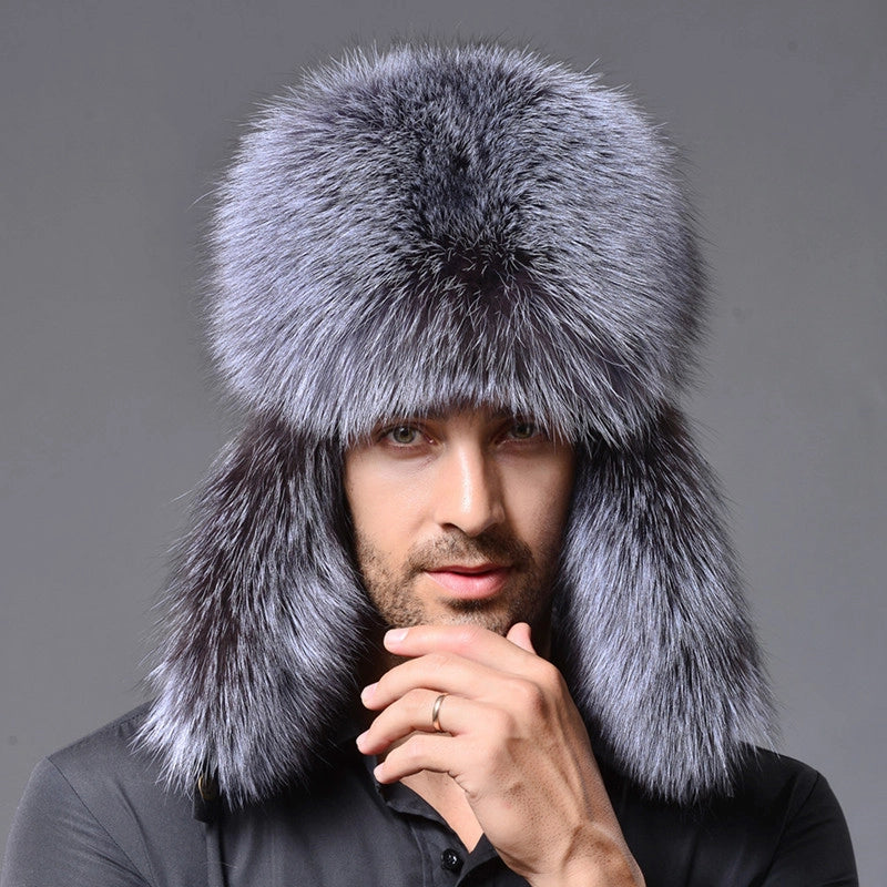Fox Fur Hat Men's Winter Raccoon Fur Lei Feng Hat Imitation Fur Men's Hat Outdoor Ear Protection Thickened Warm Snow Hat
