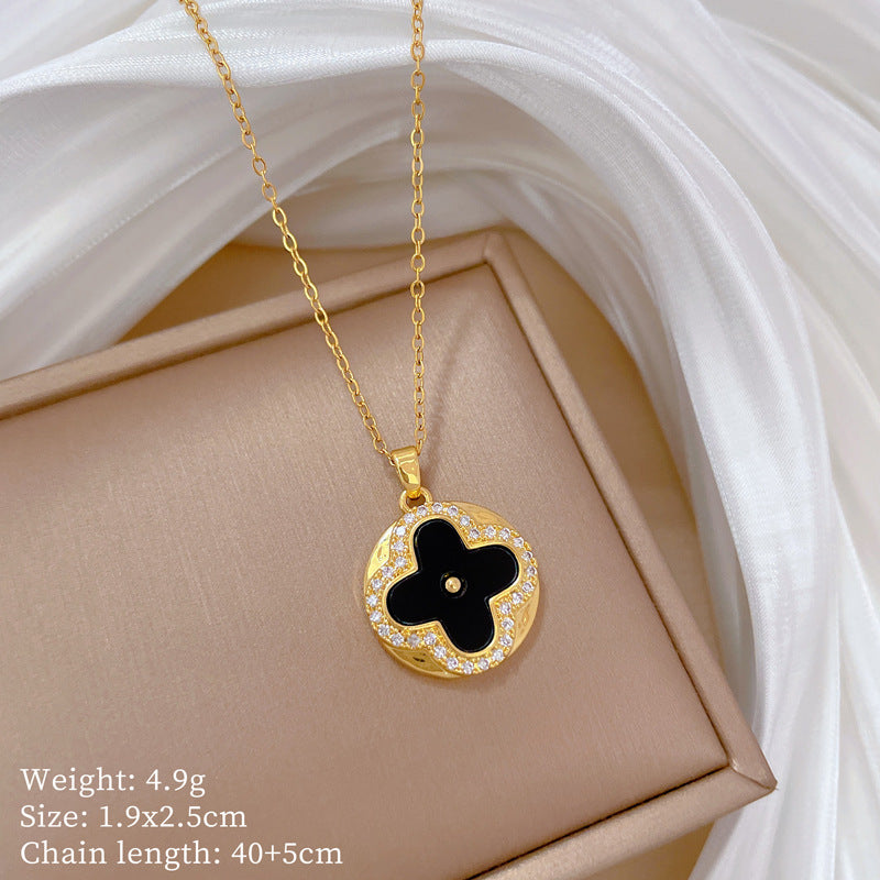 Minimalist Geometric Titanium Steel Diamond Inlay Necklaces