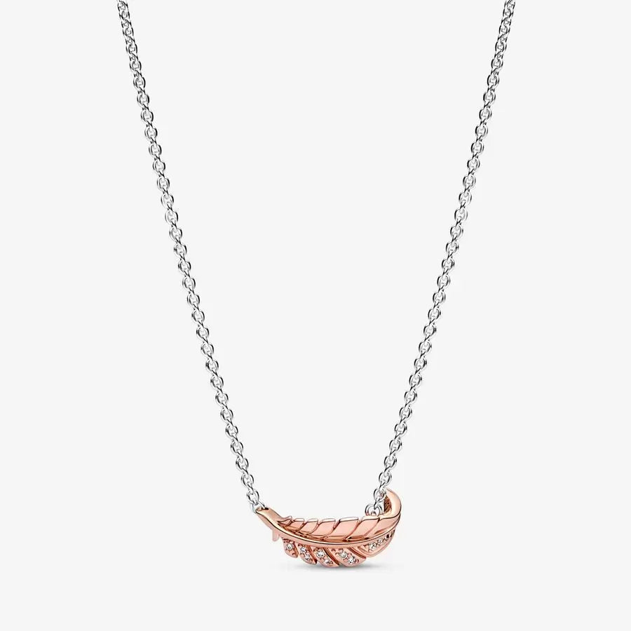 Two-Tone Floating Curved Feather Pandora Necklace