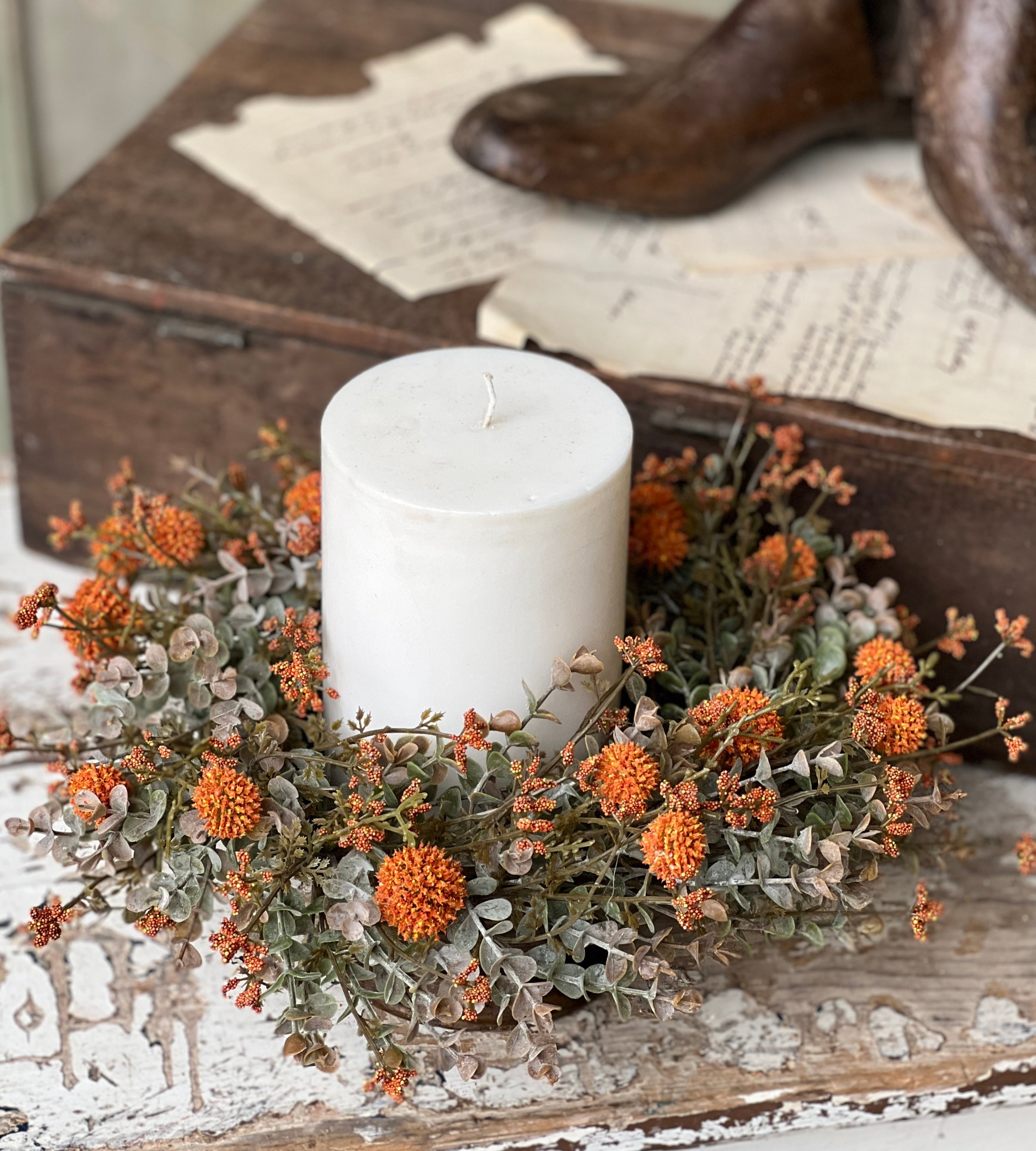 Fall Flower Candle Ring. Orange