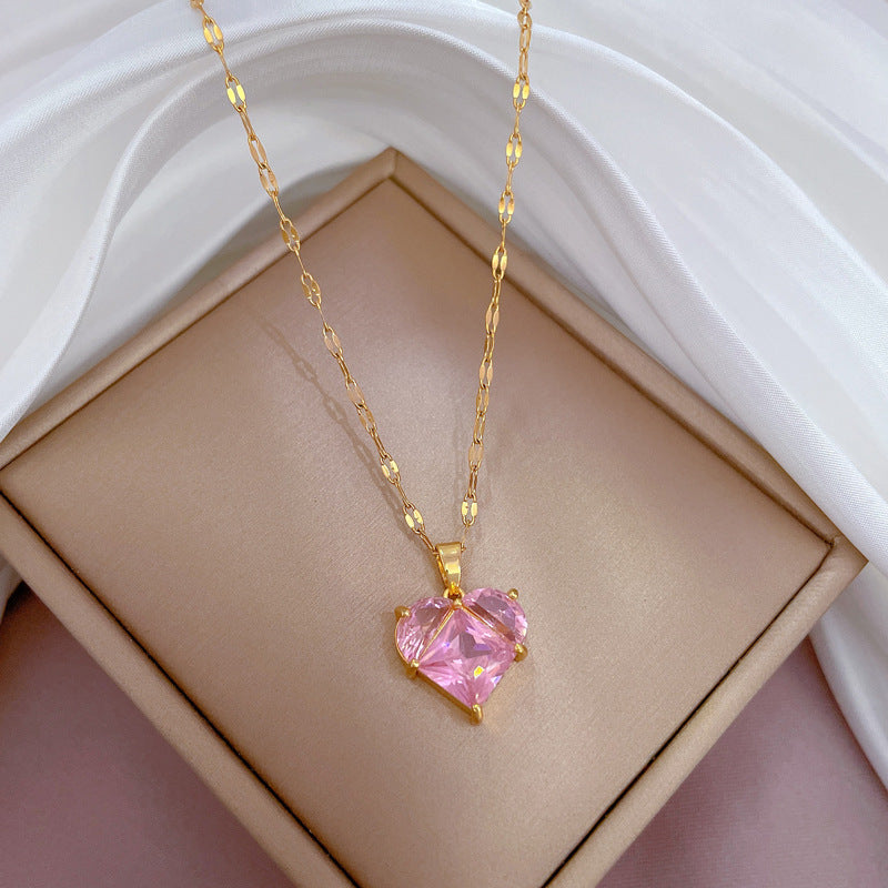 Cartoon East Asia Symbol Lucky Cat Geometric Titanium Steel Diamond Inlay Necklaces