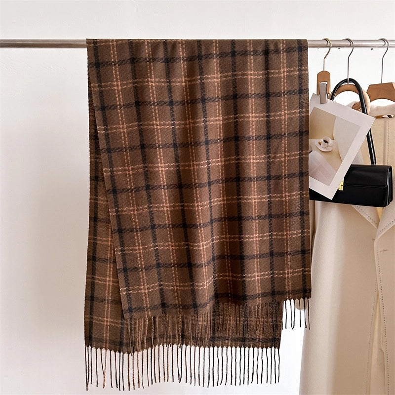 Sweet Cashmere-like Plaid Warm Shawl Scarf Unisex Autumn And Winter Fashion Tassel Scarf