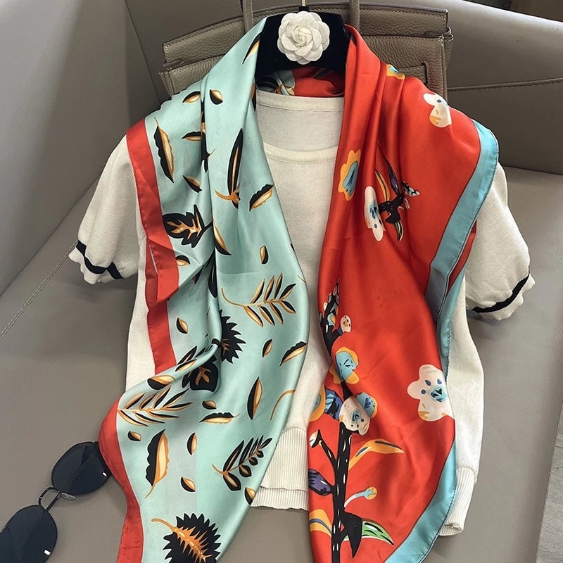 Women's Elegant Vacation Stripe Flower Polyester Silk Scarf