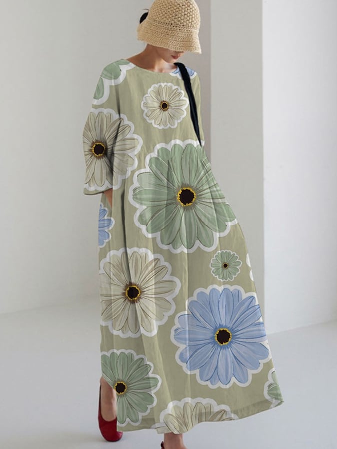 Women's Art Floral Design Casual Loose Dress