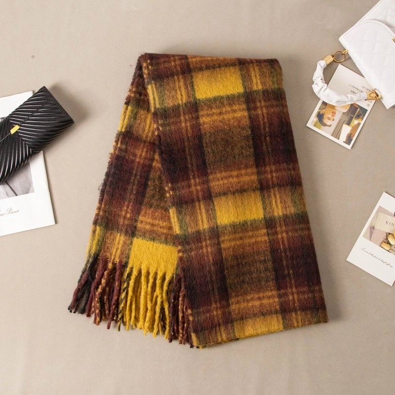 Brown Striped Scarf Women's Autumn And Winter  Trendy Winter Warm Imitation Cashmere Windproof Scarf For Students