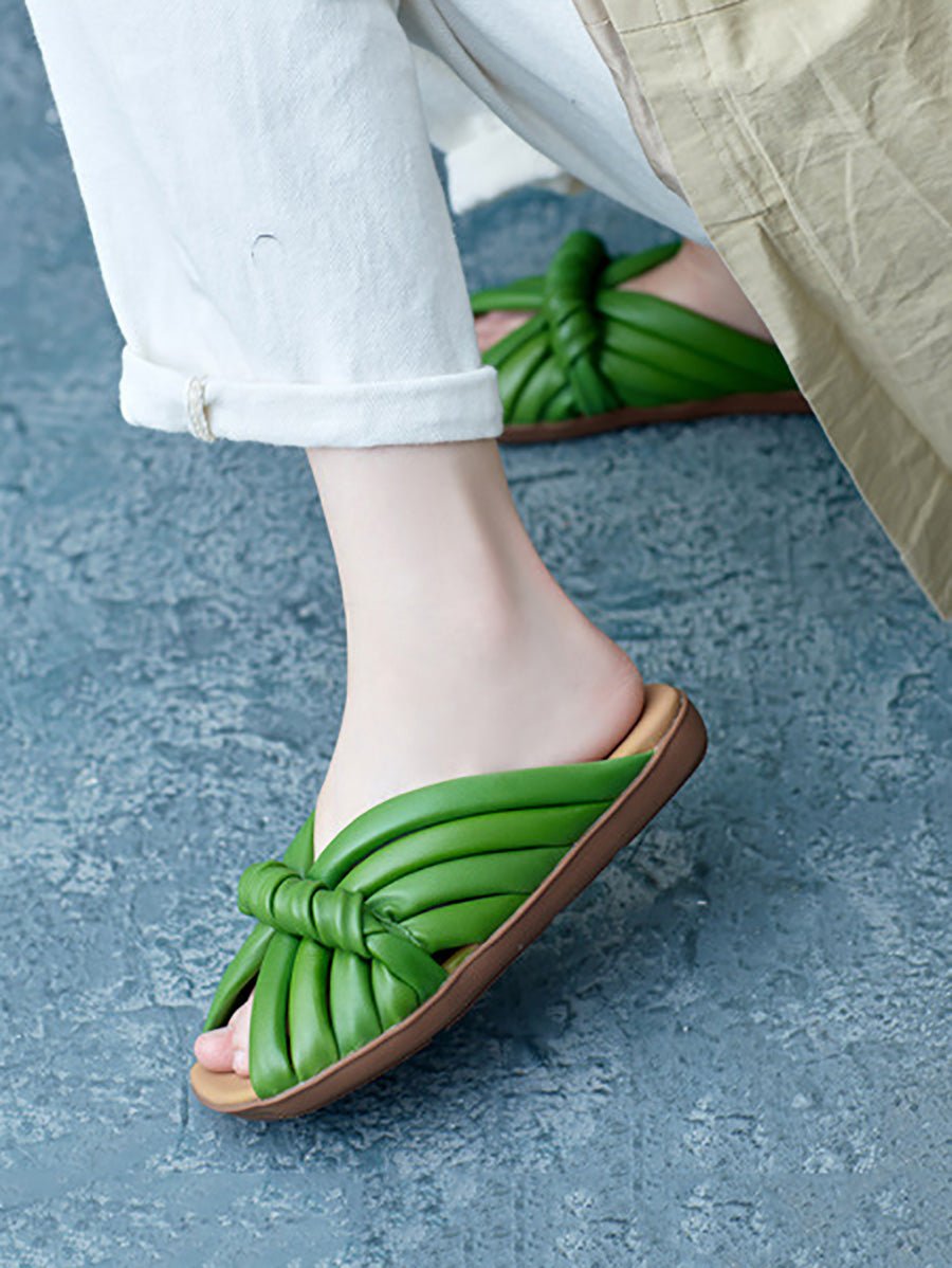Women Summer Casual Genuine Leather Spliced Slippers