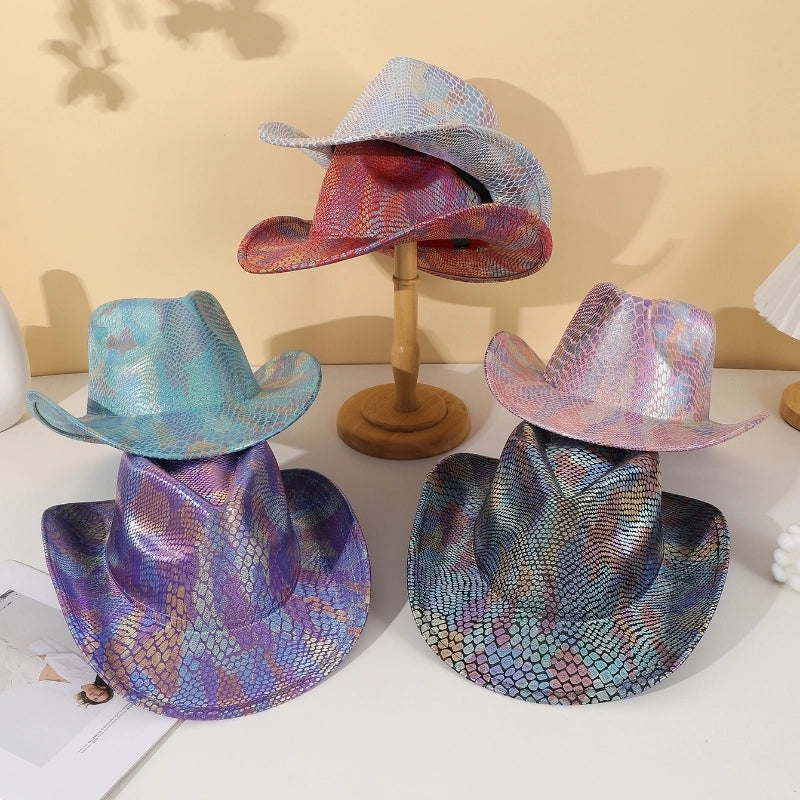 Women's Hip-Hop Japanese Style Cowboy Style Snakeskin Big Eaves Wide Eaves Fedora Hat