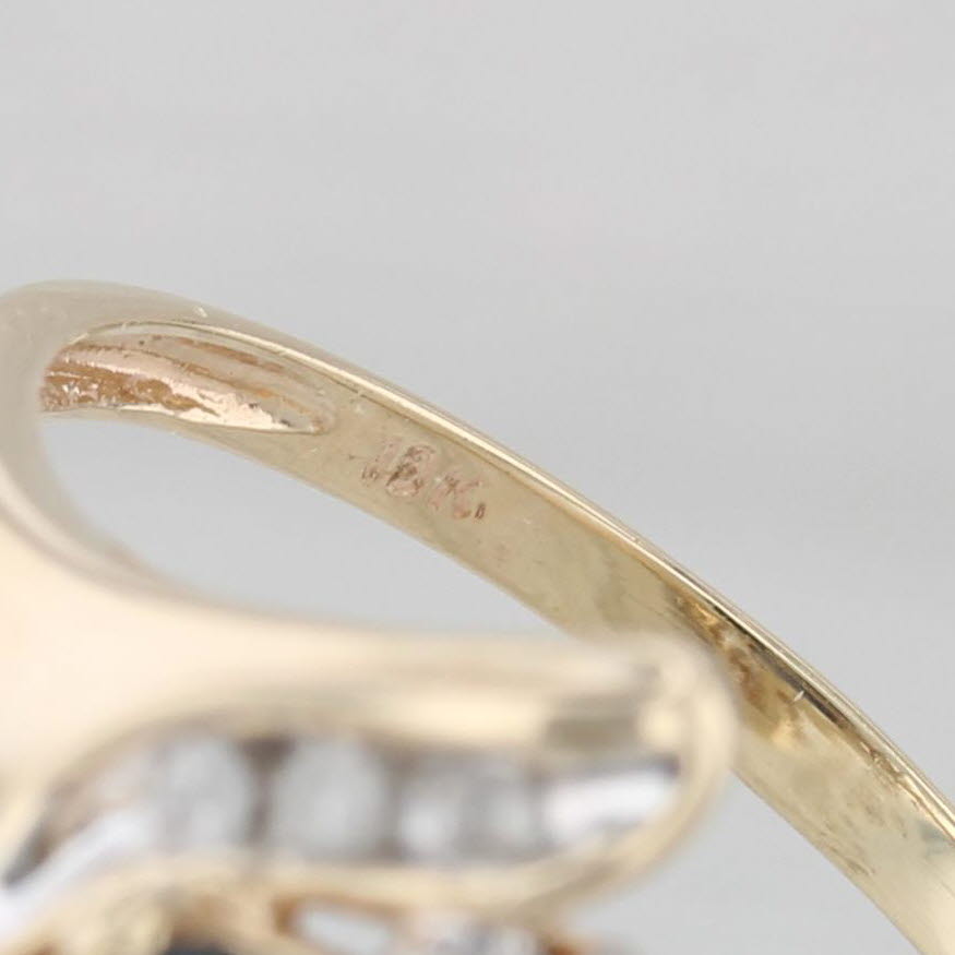 0.66ctw Blue Sapphire Diamond Bypass Ring 10k Yellow Gold Size 8