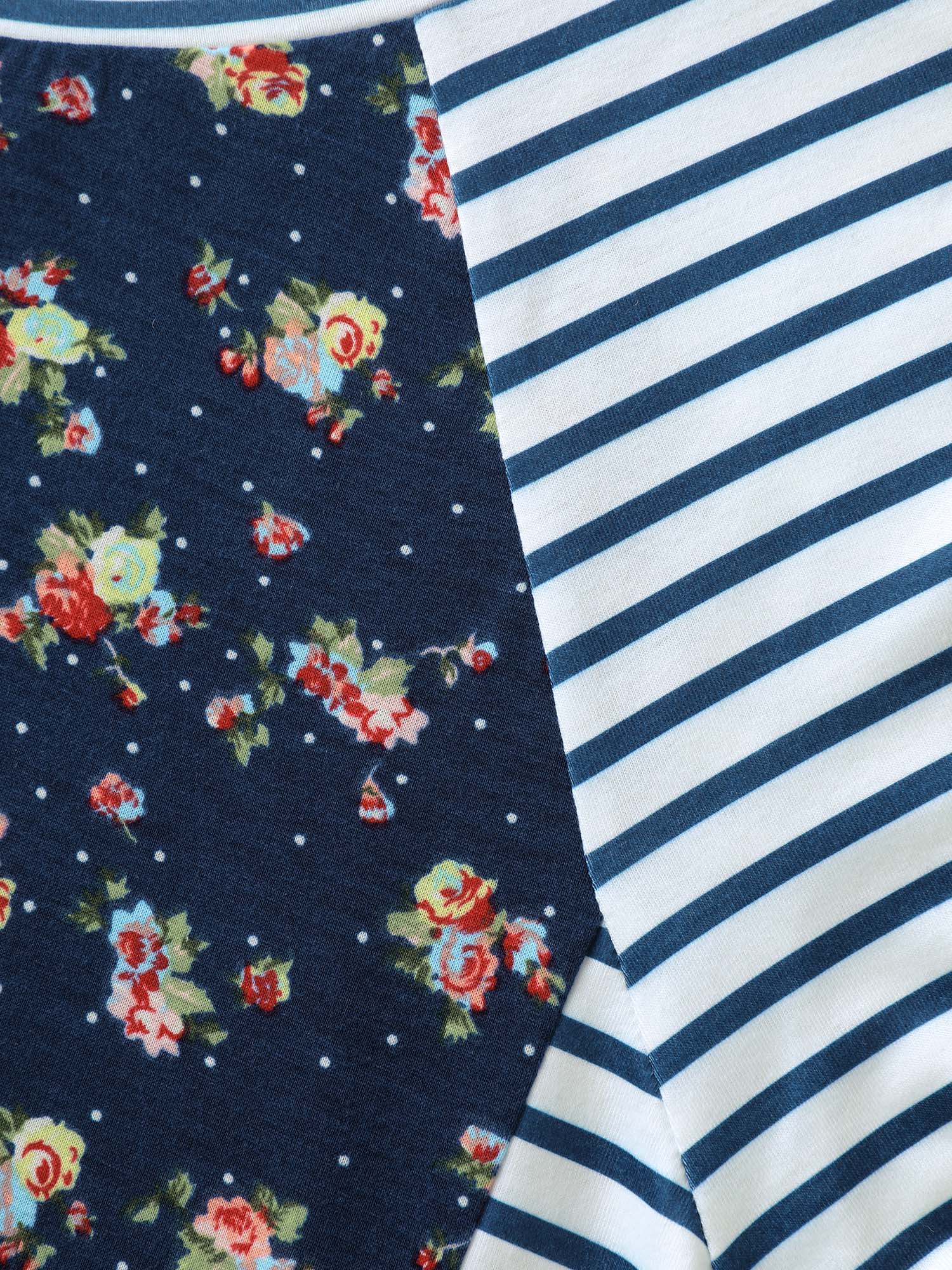 Floral Stripes Raglan Sleeve T-Shirt
