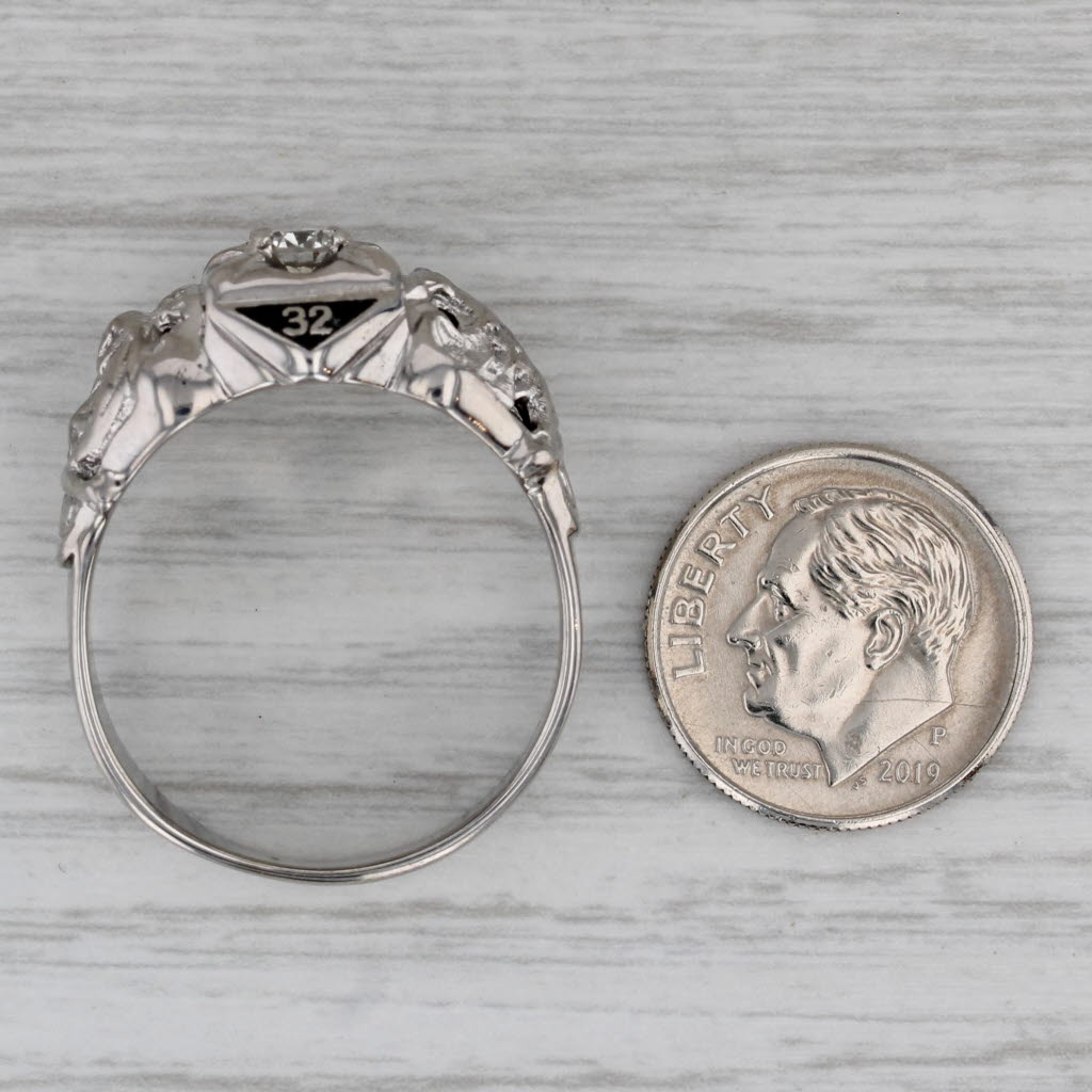 0.38ct Diamond Masonic Scottish Rite Ring 10k Gold Eagle Signet Yod 32nd Degree
