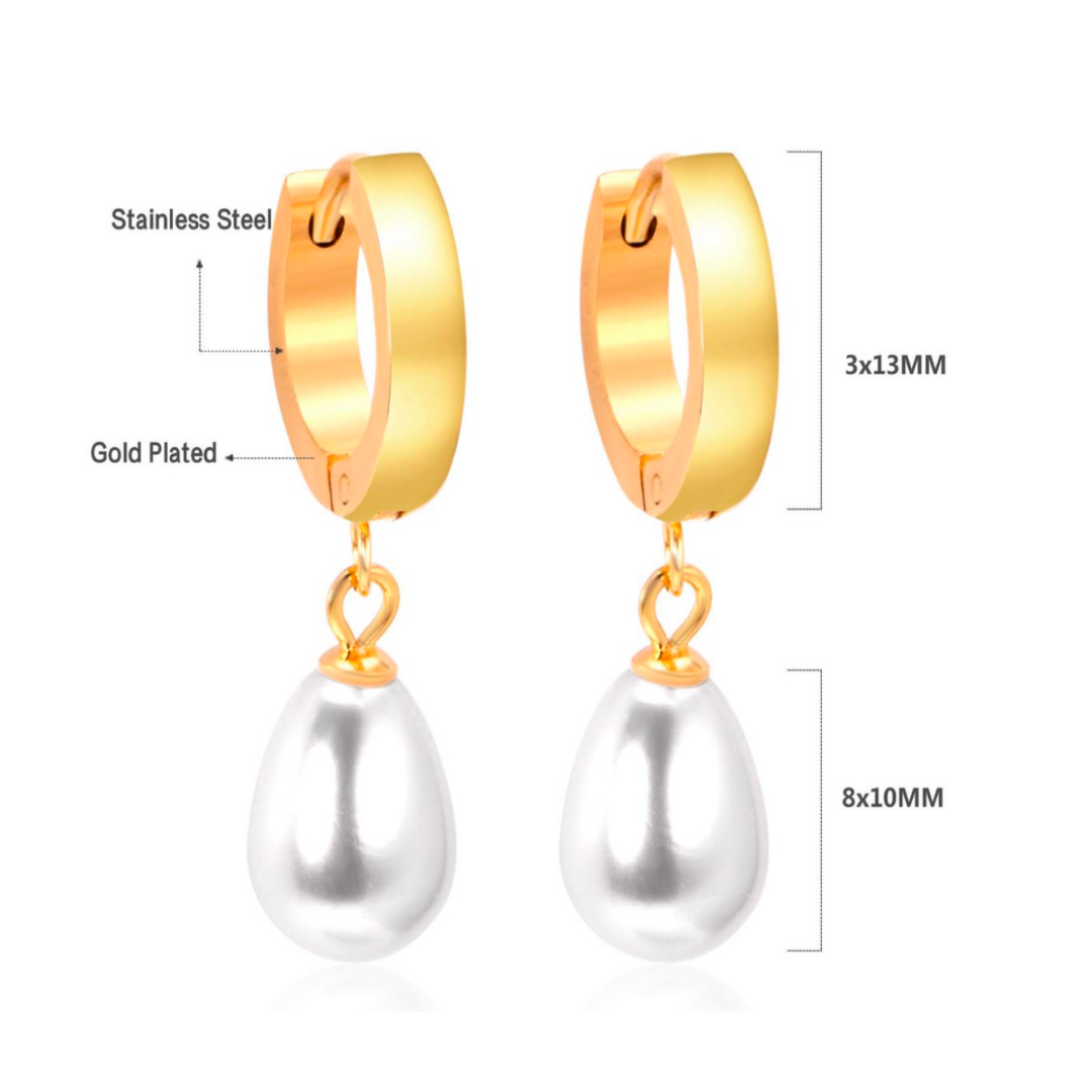 Drop pearl hoops - Gold