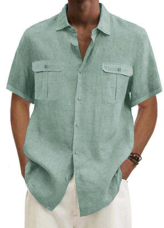 7-Pack Men's Shirts Double Pocket Cotton Linen Short Sleeve Shirts Casual Vacation Shirts