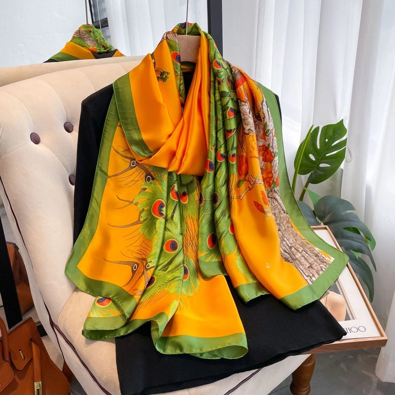 Women's Casual Vacation Beach Printing Satin Printing And Dyeing Printing Floral Silk Scarf Shawl