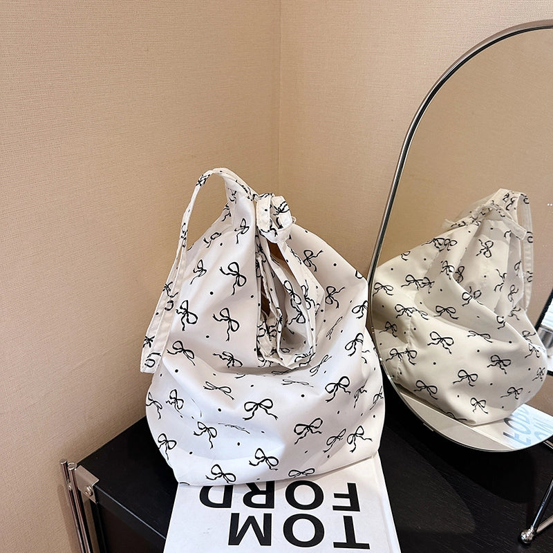 Women's Canvas Bow Knot Cute Bucket Zipper Underarm Bag