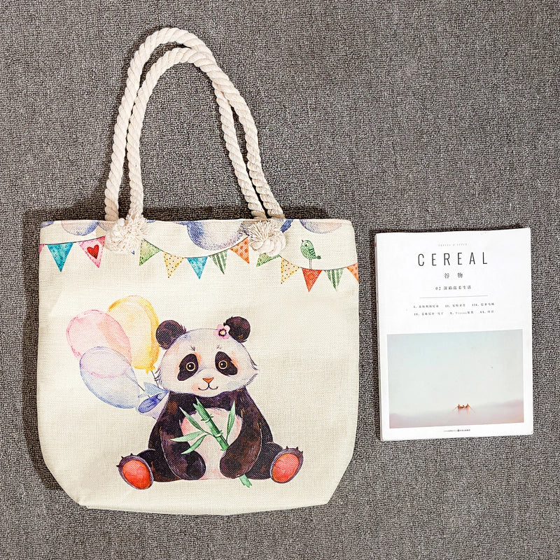 Women's Medium Linen Fruit Cute Classic Style Square Zipper Tote Bag Beach Bag