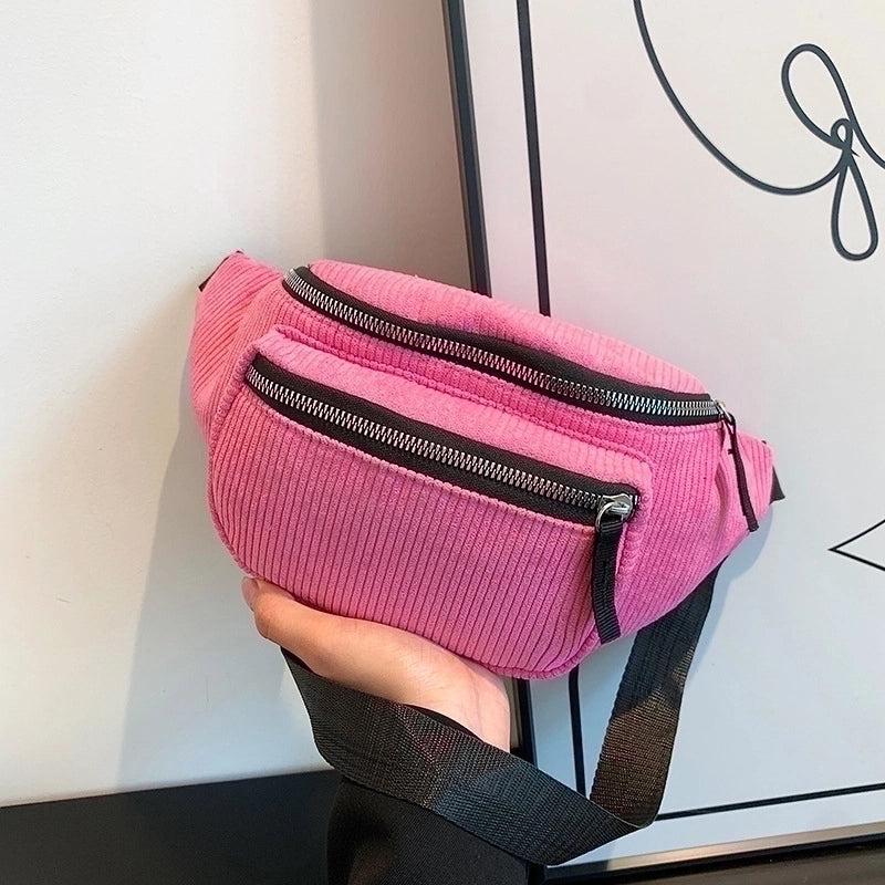 Women's Vintage Style Solid Color Corduroy Waist Bags