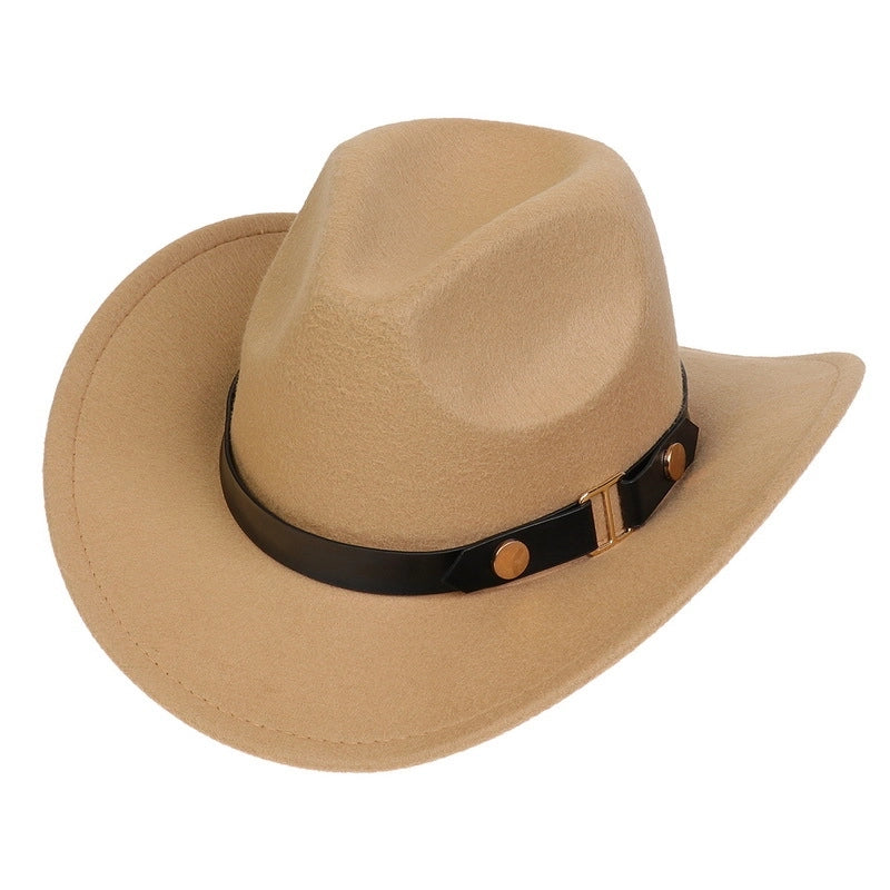 Tibetan Western Denim Top Hat Spring And Autumn New Jazz Hat Big Brim Five-pointed Star Belt Accessories Felt Hat For Men And Women
