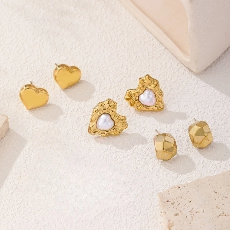 1 Pair Minimalist Water Droplets Heart Shape Plating Inlay Titanium Steel Artificial Pearls 18K Gold Plated Ear Studs