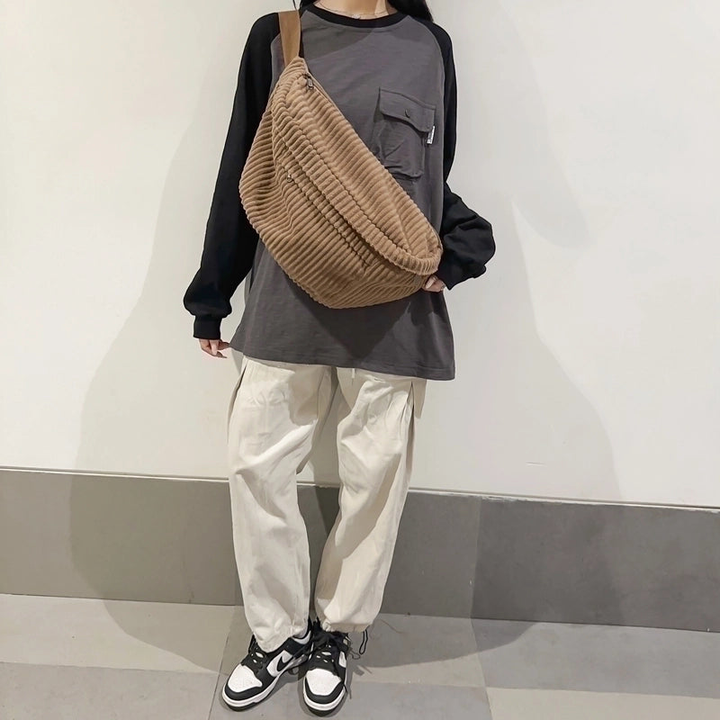 Women's Classic Style Solid Color Corduroy Waist Bags