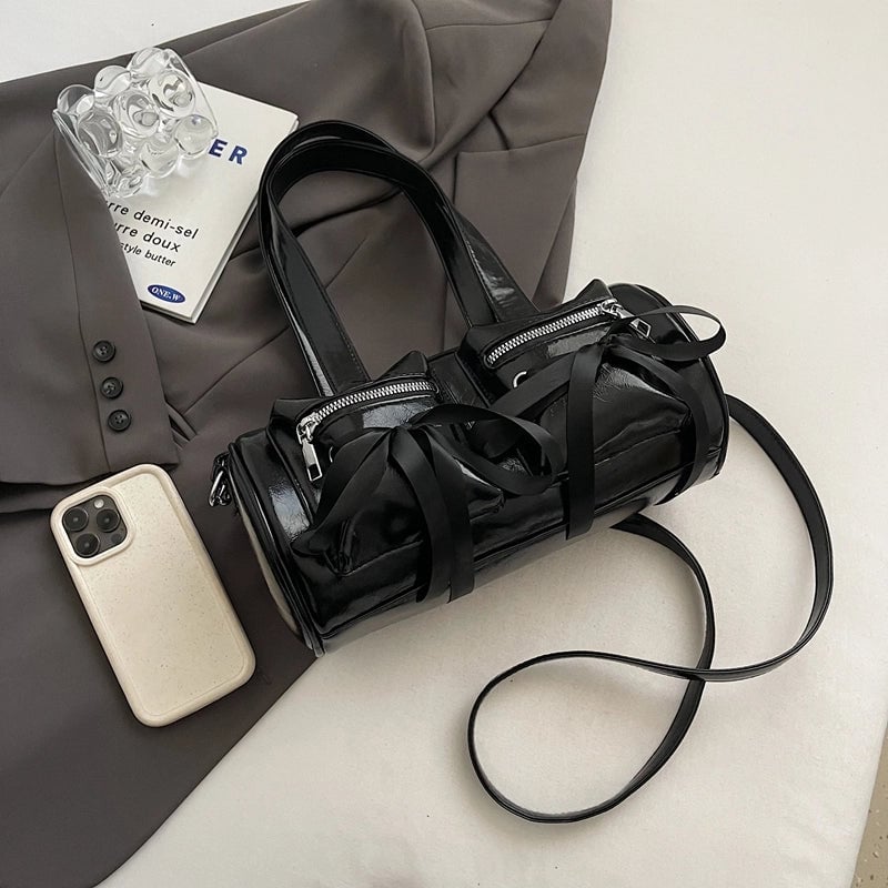 Women's Pu Leather Solid Color Bow Knot Classic Style Cylindrical Zipper Crossbody Bag