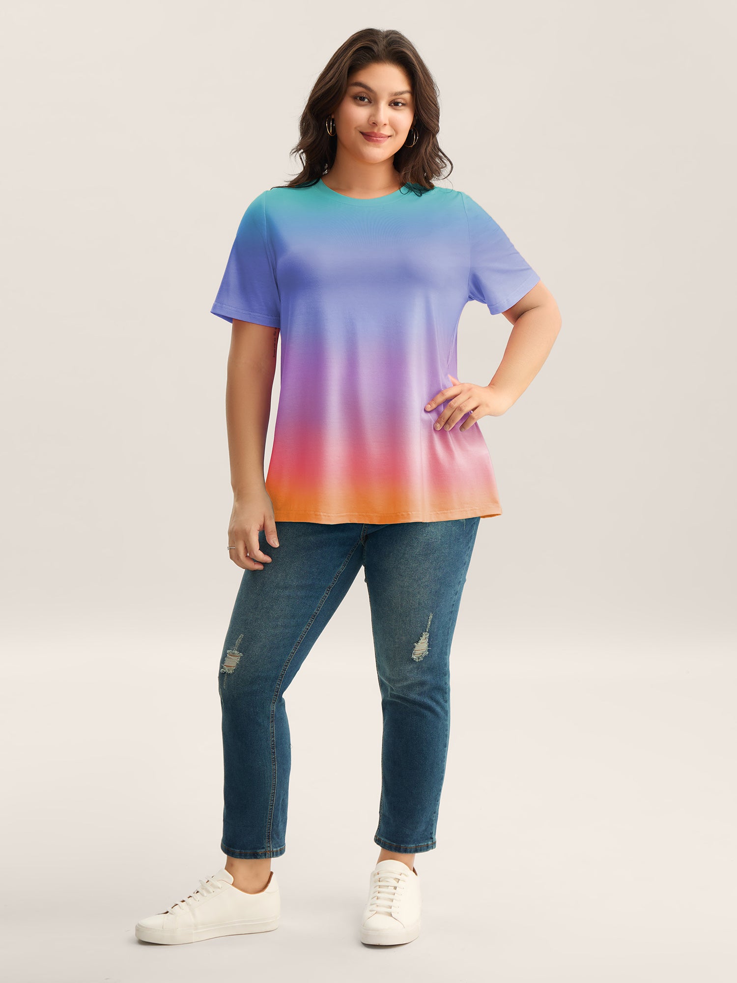 Ombre Gradient Crew Neck Curvy T-Shirt