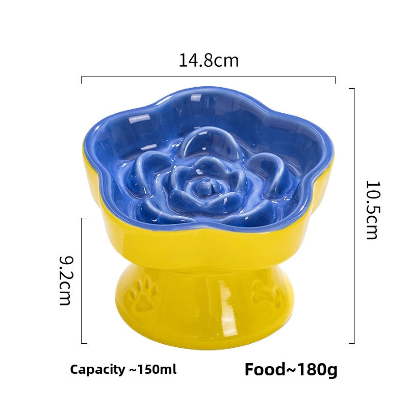 Pet Slow Food Bowl High Foot Ceramic Cat Bowl Dog Bowl Small Dog Cat Anti-choking Slow Food Anti-knock Neck Protection Slant Bowl