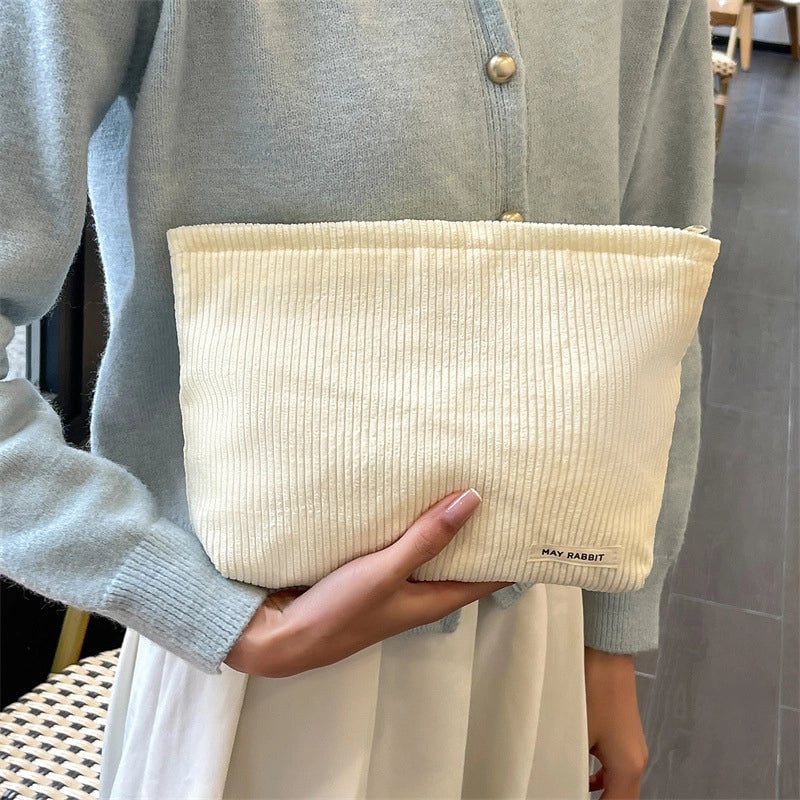 Women's Corduroy Letter Solid Color Basic Square Zipper Cosmetic Bag Clutch Bag