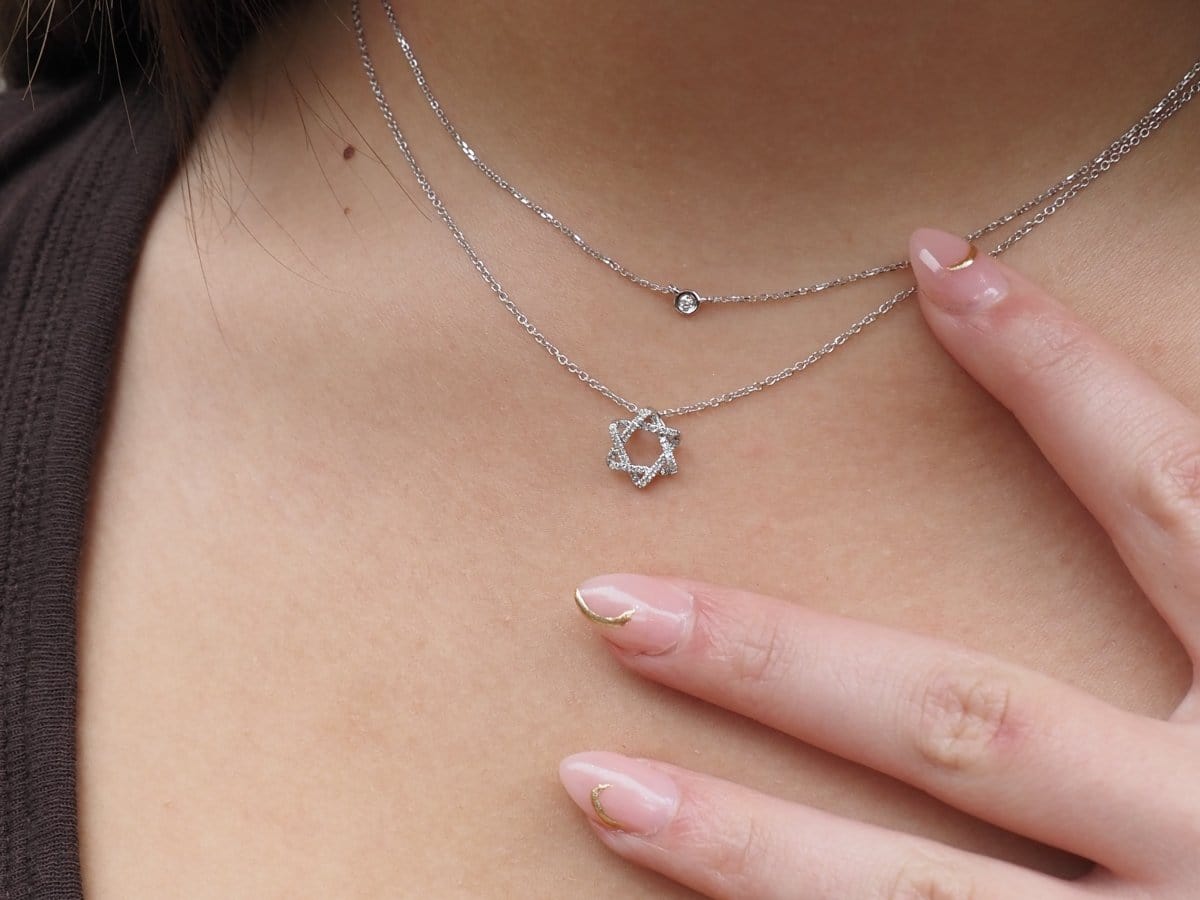 Diamond Curvy Star of David Necklace - Gold. White Gold or Rose Gold