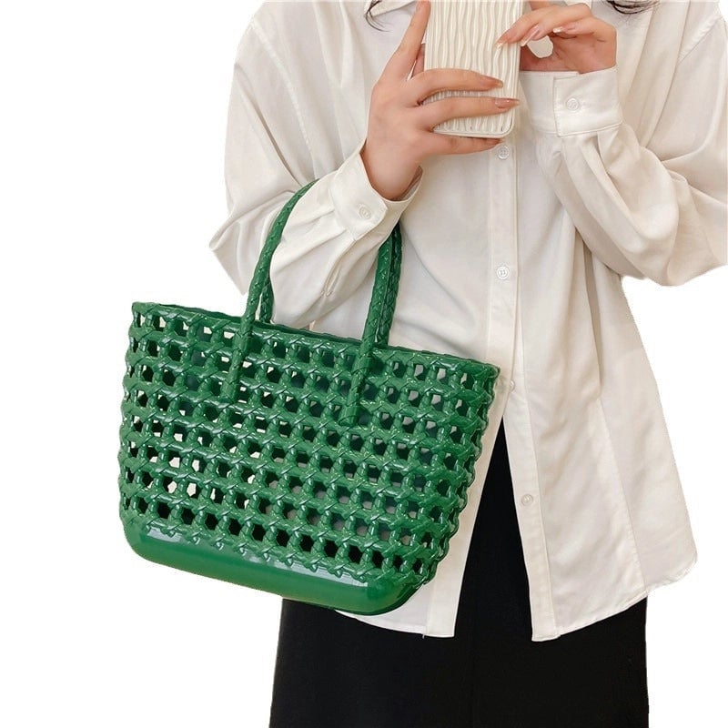 Women's Large Rubber Solid Color Classic Style Square Open Handbag