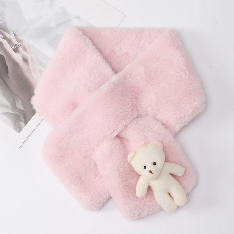 Women's Scarf Winter Versatile Plush Thickened Scarf  Solid Color Fur Collar Girl Cute Rex Rabbit Fur Scarf