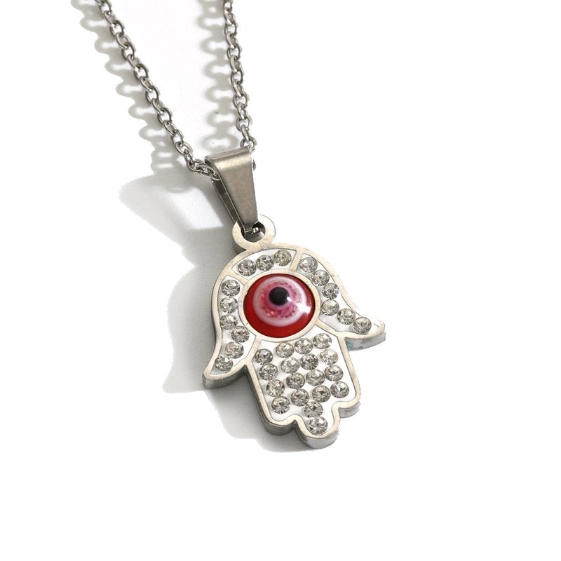 Fashion Devil's Eye Palm Stainless Steel Inlay Rhinestones Necklace 1 Piece