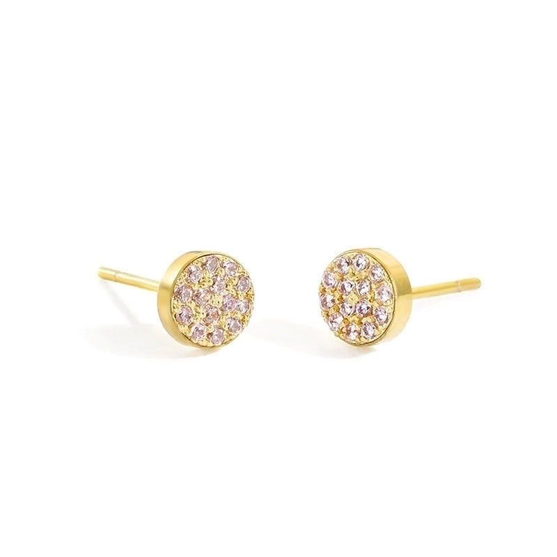 Minimalist Round Stainless Steel Inlay Artificial Diamond Ear Studs 1 Pair